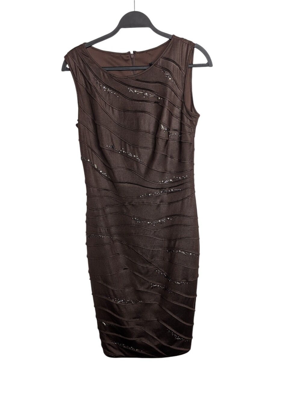 Tadashi Shoji Sleeveless Metal Beaded Textured Brown Cocktail Dress‎ Size Large